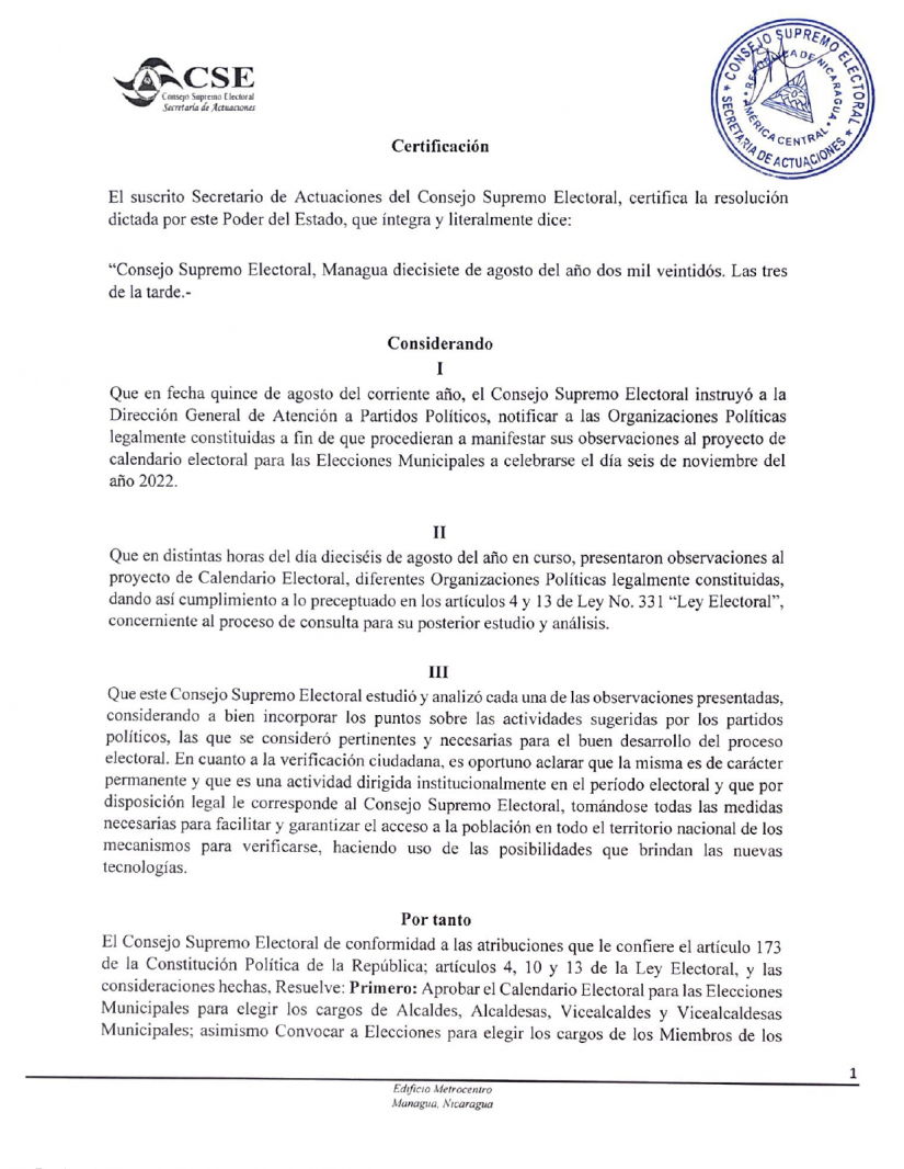 Consejo Supremo Electoral Publica Oficialmente El Calendario Electoral 5646